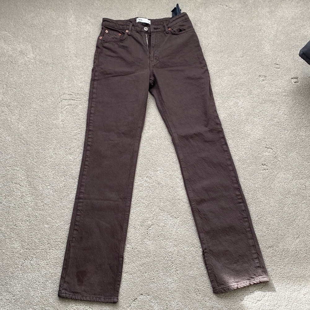 Brown bootcut with slit jeans